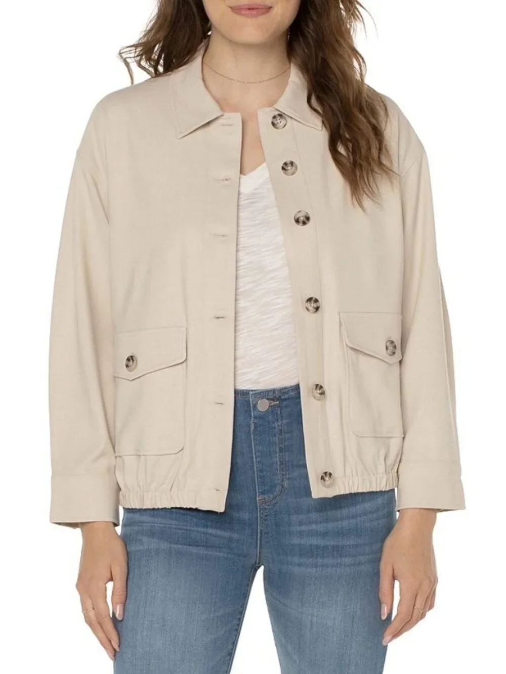 Liverpool Brixton Button Front Jacket Flap Pockets in Dusty Tan Size M